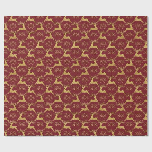 Christmas Gilded Leather Reindeer Red Geschenkpapier (Flach)