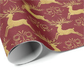 Christmas Gilded Leather Reindeer Red Geschenkpapier (Rolleneckpunkt)