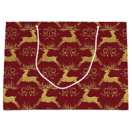 Christmas Gilded Leather Reindeer Red Große Geschenktüte