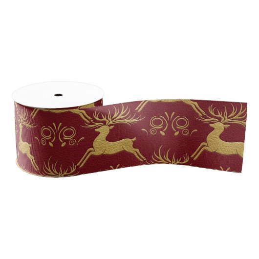 Christmas Gilded Leather Reindeer Red Ripsband (Spule)