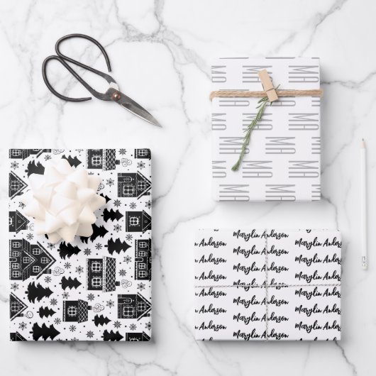 CHRISTMAS GINGER BREAD HOUSE CUSTOM MONOGRAM GESCHENKPAPIER SET (Vorderseite)