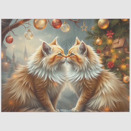 Christmas Ginger kissing Cats Tissue Paper Seidenpapier (Vorderseite)