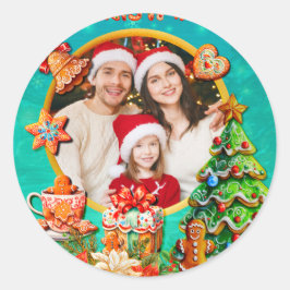 Christmas Gingerbread Candy House, and New Year Runder Aufkleber