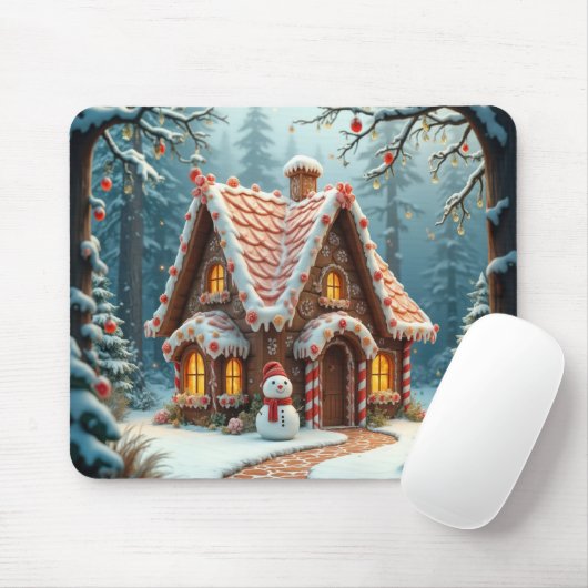 Christmas Gingerbread Cottage With a Snowman Mousepad (Mit Mouse)