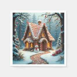 Christmas Gingerbread Cottage With a Snowman  Serviette