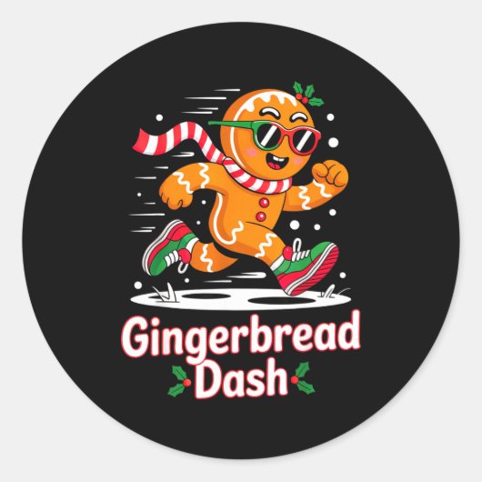 Christmas Gingerbread Dash Running Runner Xmas Mar Runder Aufkleber (Vorderseite)