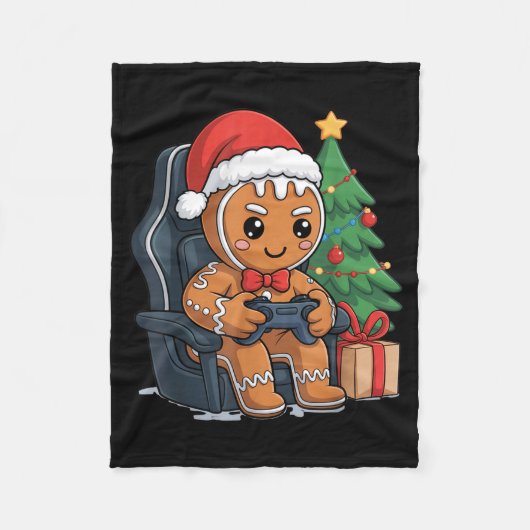 Christmas Gingerbread Gamer Chair Holiday Gaming B Fleecedecke (Vorderseite)