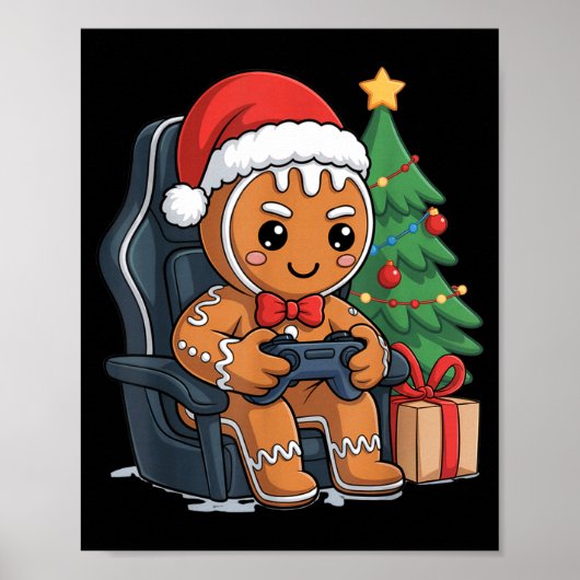 Christmas Gingerbread Gamer Chair Holiday Gaming B Poster (Vorne)