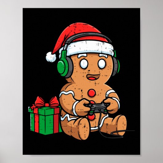 Christmas Gingerbread Gamer Xmas Gaming Boys Kids  Poster (Vorne)
