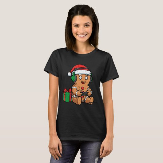 Christmas Gingerbread Gamer Xmas Gaming Boys Kids  T-Shirt (Vorne ganz)