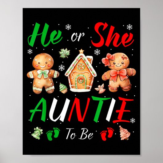 Christmas Gingerbread Gender Reveal He Or She Aunt Poster (Vorne)