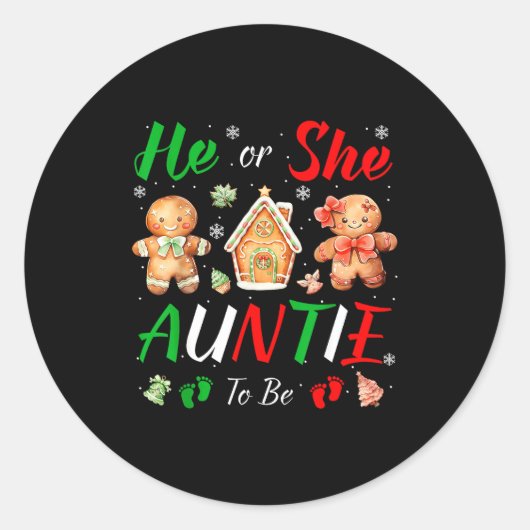 Christmas Gingerbread Gender Reveal He Or She Aunt Runder Aufkleber (Vorderseite)