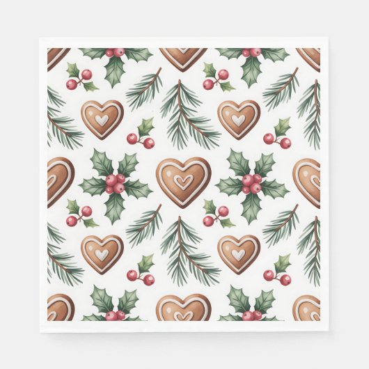Christmas Gingerbread Heart Holiday Pattern Serviette (Vorderseite)