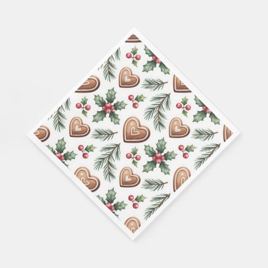 Christmas Gingerbread Heart Holiday Pattern Serviette (Ecke)