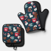 Christmas Gingerbread Hot Chocolate Kitchen Ofenhandschuh & Topflappen-Set (Vorderseite/Rückseite)