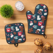 Christmas Gingerbread Hot Chocolate Kitchen Ofenhandschuh & Topflappen-Set (Oben Unten)
