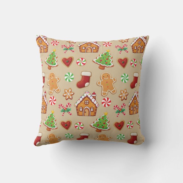 Christmas Gingerbread House Cookies Throw Pillow Kissen (Rückseite)