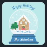 CHRISTMAS GINGERBREAD HOUSE SNOW GLOBE QUADRATISCHER AUFKLEBER<br><div class="desc">Niedliches Lebkuchenhaus in einer Schneeglobe-Sammlung</div>