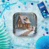 Christmas Gingerbread House With a Snowman Pappteller (Party)