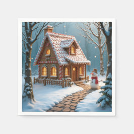 Christmas Gingerbread House With a Snowman  Serviette