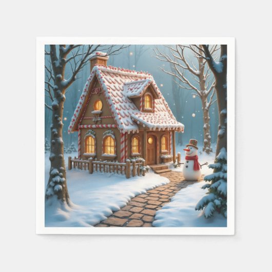 Christmas Gingerbread House With a Snowman Serviette (Vorderseite)