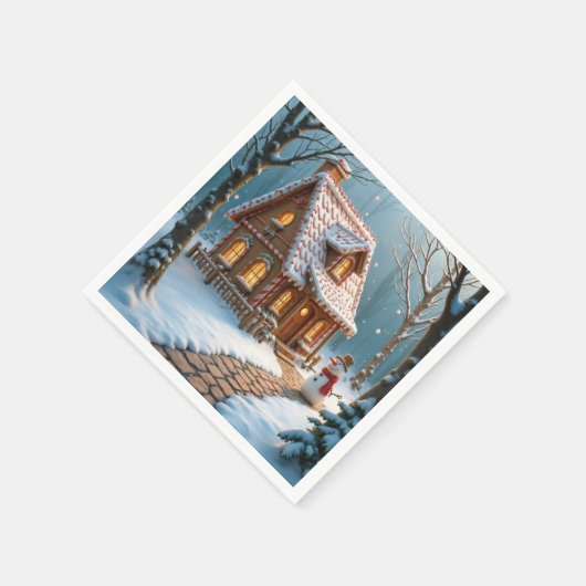 Christmas Gingerbread House With a Snowman  Serviette (Ecke)