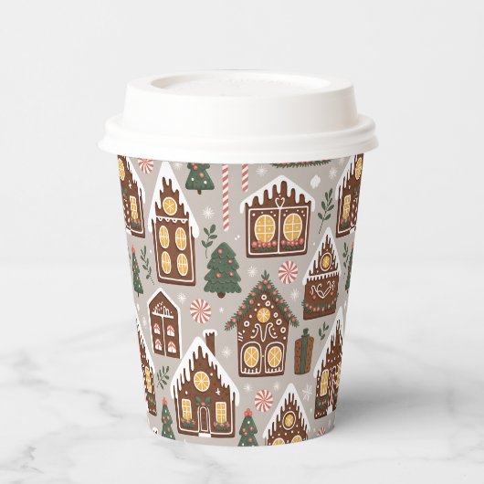 Christmas Gingerbread Houses Holiday Pattern Pappbecher (Links)