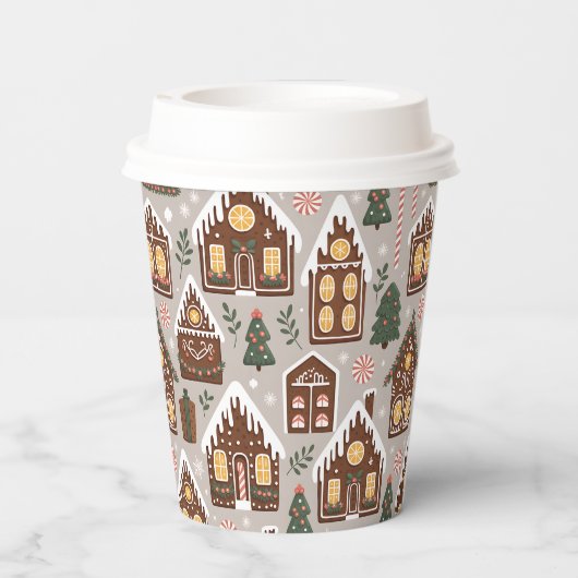 Christmas Gingerbread Houses Holiday Pattern Pappbecher (Rückseite)