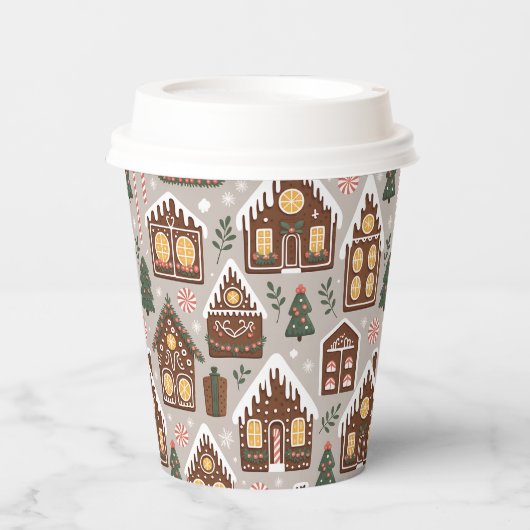 Christmas Gingerbread Houses Holiday Pattern Pappbecher (Vorderseite)