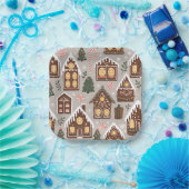 Christmas Gingerbread Houses Holiday Pattern Pappteller (Party)