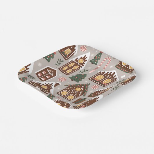 Christmas Gingerbread Houses Holiday Pattern Pappteller (Gewinkelt)
