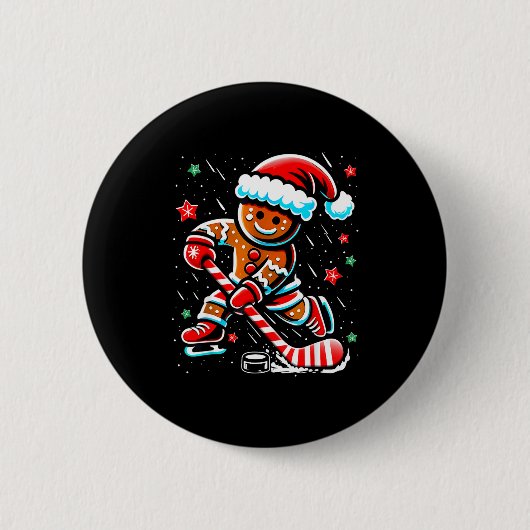 Christmas Gingerbread Ice Hockey Srts Funny Xmas P Button (Vorderseite)