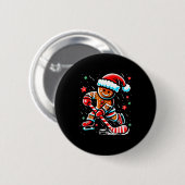 Christmas Gingerbread Ice Hockey Srts Funny Xmas P Button (Vorne & Hinten)