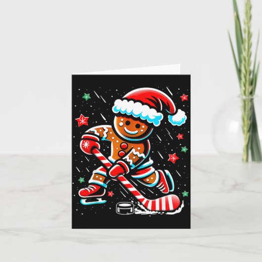 Christmas Gingerbread Ice Hockey Srts Funny Xmas P Karte (Vorderseite)
