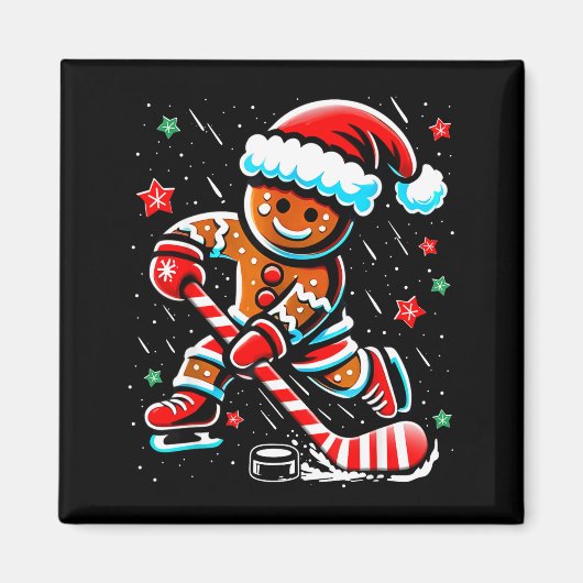 Christmas Gingerbread Ice Hockey Srts Funny Xmas P Magnet (Vorne)
