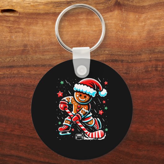 Christmas Gingerbread Ice Hockey Srts Funny Xmas P Schlüsselanhänger (Vorderseite)