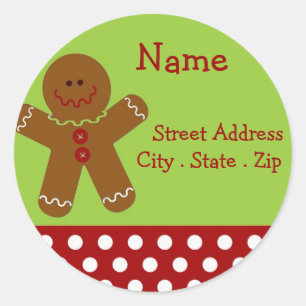 Christmas Gingerbread Man Address Labels Runder Aufkleber