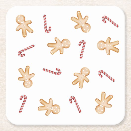 Christmas Gingerbread Man and Candy Cane Untersetz Rechteckiger Pappuntersetzer (Vorderseite)