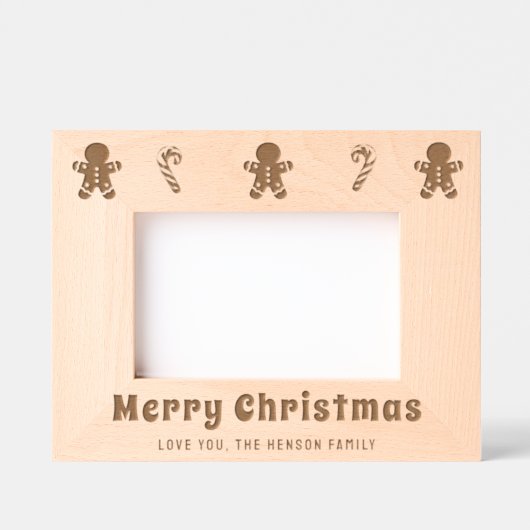 Christmas Gingerbread Man Candy Cane Foto Geätzte Rahmen (Vorderseite)