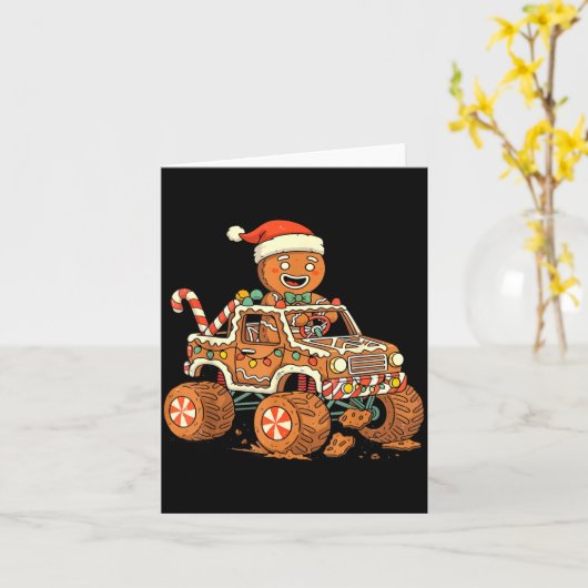 Christmas Gingerbread Man Driving Truck Xmas Light Karte (Gelbe Blume)