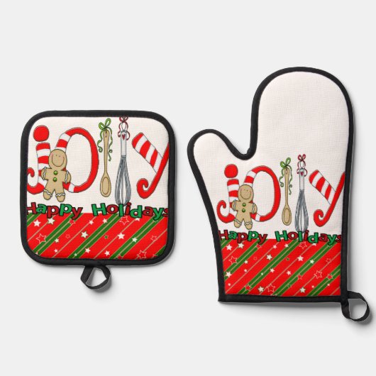 Christmas Gingerbread Man Oven Mitt & Pot Holder Ofenhandschuh & Topflappen-Set (Vorderseite)