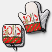 Christmas Gingerbread Man Oven Mitt & Pot Holder Ofenhandschuh & Topflappen-Set (Vorderseite/Rückseite)