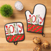 Christmas Gingerbread Man Oven Mitt & Pot Holder Ofenhandschuh & Topflappen-Set (Oben Unten)