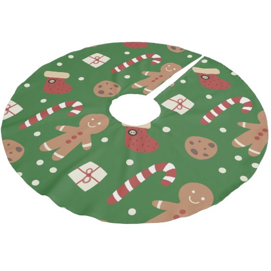 Christmas Gingerbread Man Pattern Polyester Weihnachtsbaumdecke (Schrägansicht)