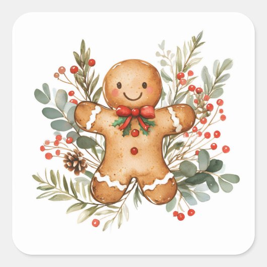 Christmas Gingerbread Man Quadratischer Aufkleber (Vorderseite)