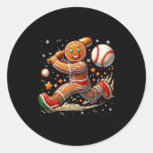 Christmas Gingerbread Man Srts Player Funny Baseba Runder Aufkleber (Vorderseite)