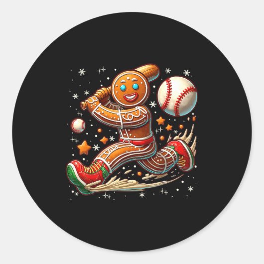 Christmas Gingerbread Man Srts Player Funny Baseba Runder Aufkleber (Vorderseite)