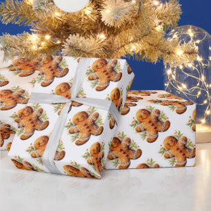 Christmas Gingerbread Mann mit Holly Geschenkpapier