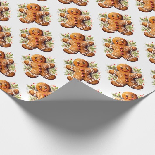 Christmas Gingerbread Mann mit Holly Geschenkpapier (Ecke)