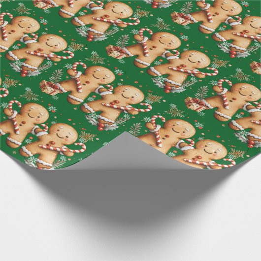 Christmas Gingerbread Men Snowflakes Candy Canes Geschenkpapier (Ecke)